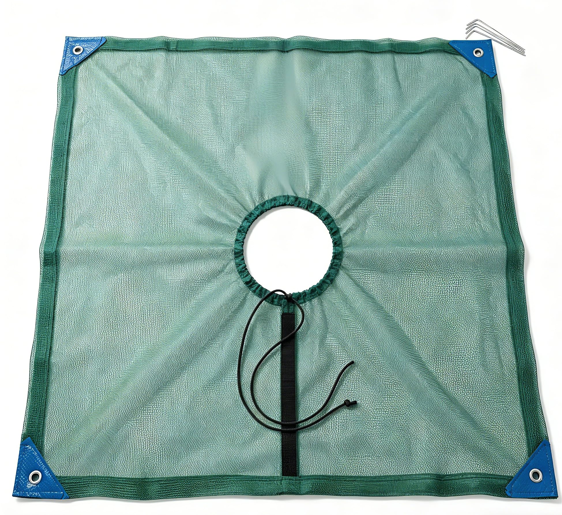 16.5×16.5FT HDPE Square Olive Harvest Net with Center Drawstring Opening,Heavy Duty Reusable Collection Net with Hoop and Loop Side & 4 Ground Stakes for Yard and Orchard