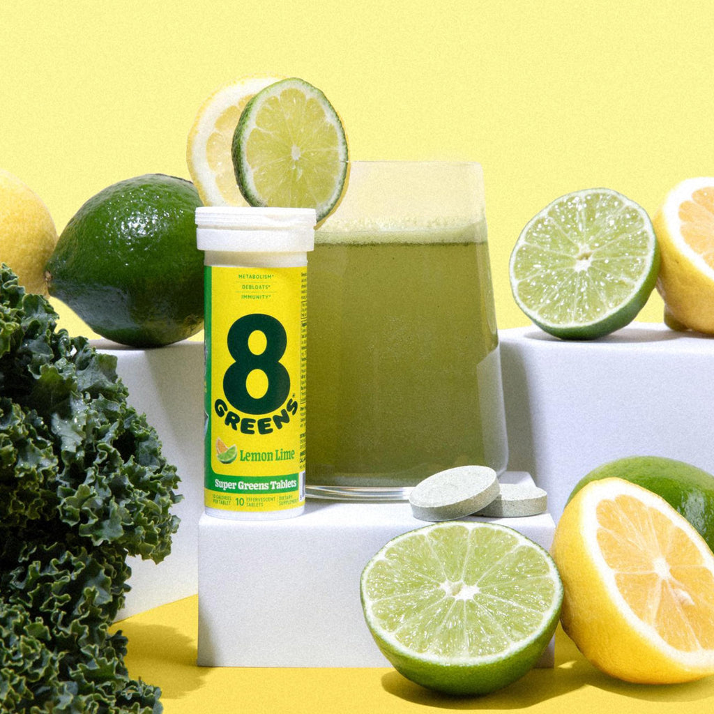 8Greens Supergreens Tablets | Super Greens Powder Superfood Tablet, Metabolism Immunity & Focus, Daily Greens Effervescent Tablets, Organic: Aloe Vera, Spirulina, Chlorella, Lemon Lime, 10 Servings