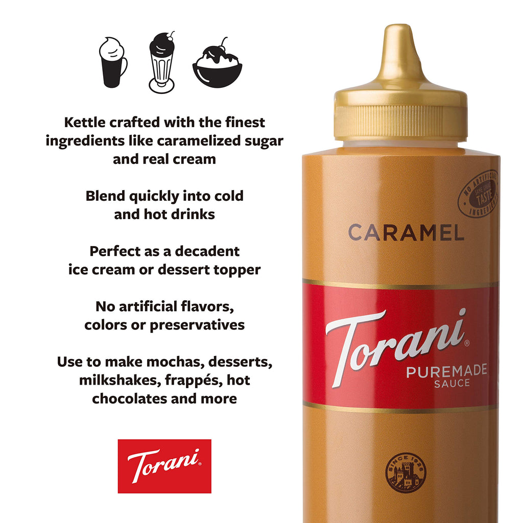 Torani Puremade Caramel Dessert & Drink Sauce, 16.5 fl oz, 4 Pack