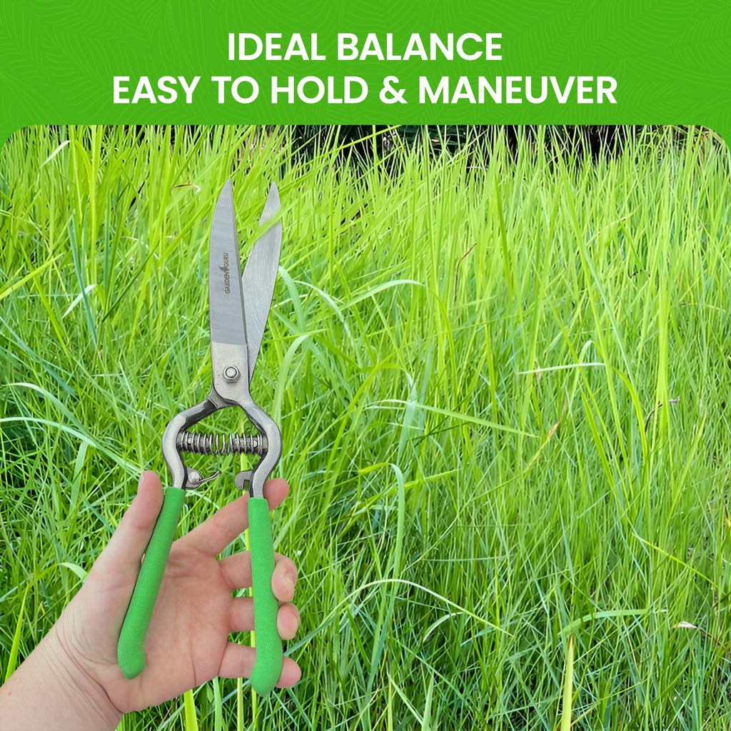 GARDEN GURU Hand Grass Clipper Scissors – Classic Forged Steel Grass Shears Pruners – Comfort Grip Handles – Perfect for Hand Edging Lawn, Trimming Shrubs & Flowers, Gardening, Landscaping