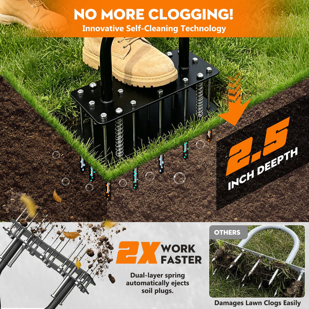 Lawn Aerator Tool 15 Spikes Manual Grass Aerator for Yard Heavy Duty Metal