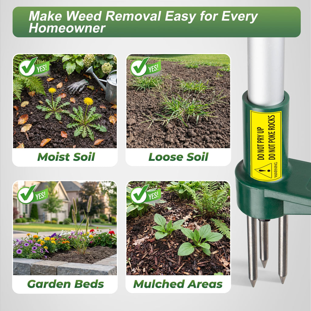 Walensee Weed Puller, Stand Up Weeder Hand Tool, Long Handle Garden Weeding Tool with 3 Claws, Hand Weed Hound Weed Puller for Dandelion, Standup Weed Root Pulling Tool and Picker, Grabber (1 Pack)