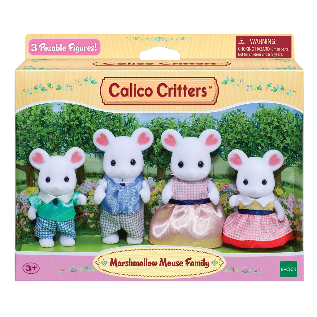 Calico Critters, Marshmallow Mouse Family, Dolls, Dollhouse Figures, Collectible Toys, 3 inches