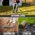 YEELOR Thatch Rake with 15‑inch Rake Head and Long Handle