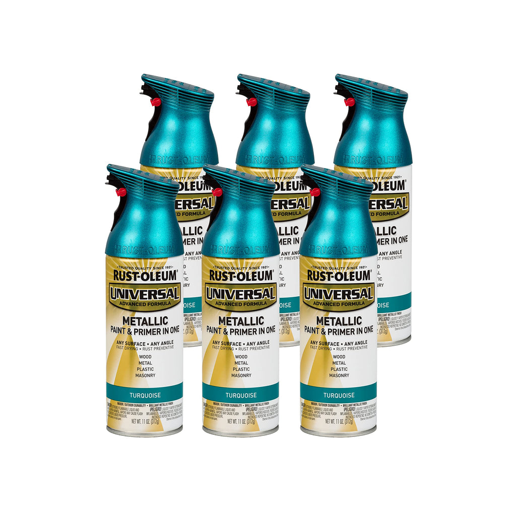 Rust-Oleum 330480-6PK Universal All Surface Metallic Spray Paint, 11 oz, Turquoise, 6 Pack