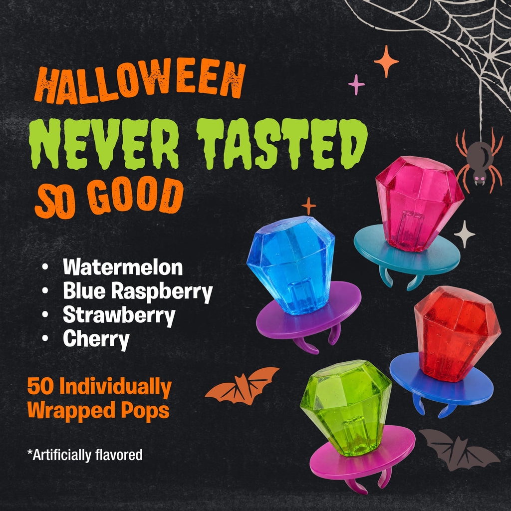 Ring Pop Halloween Candy Lollipops, 50 Count, Bulk Assorted Party Favors