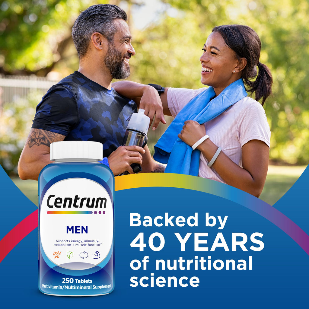 Centrum Multivitamin for Men, Multivitamin/Multimineral Supplement with Vitamin D3, B Vitamins and Antioxidants, Gluten Free, Non-GMO Ingredients - 250 Count