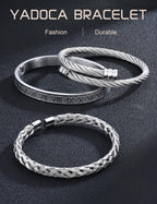 YADOCA 3Pcs Stainless Steel Bracelets for Men Roman Numeral Bangle Bracelet Adjustable Cuff Bracelet Twisted Cable Bracelet Mens Luxury Bracelets Jewelry Gifts Gold/Silver/Black