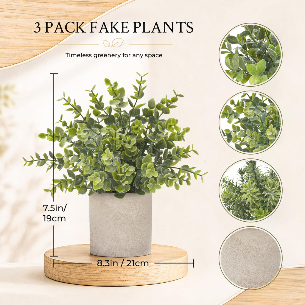 Der Rose 3 Pack Mini Fake Plants, Sage Green Artificial Plants for Shelves