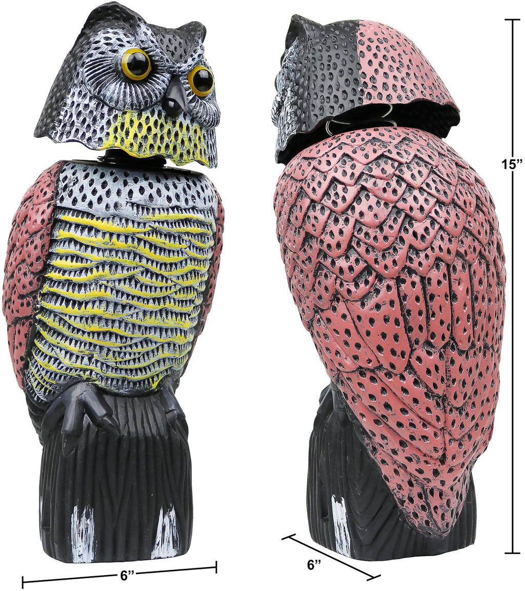 Owl Decoys To Scare Birds Away Scarecrow Fake Owl Rotating Head 16", 2Pk