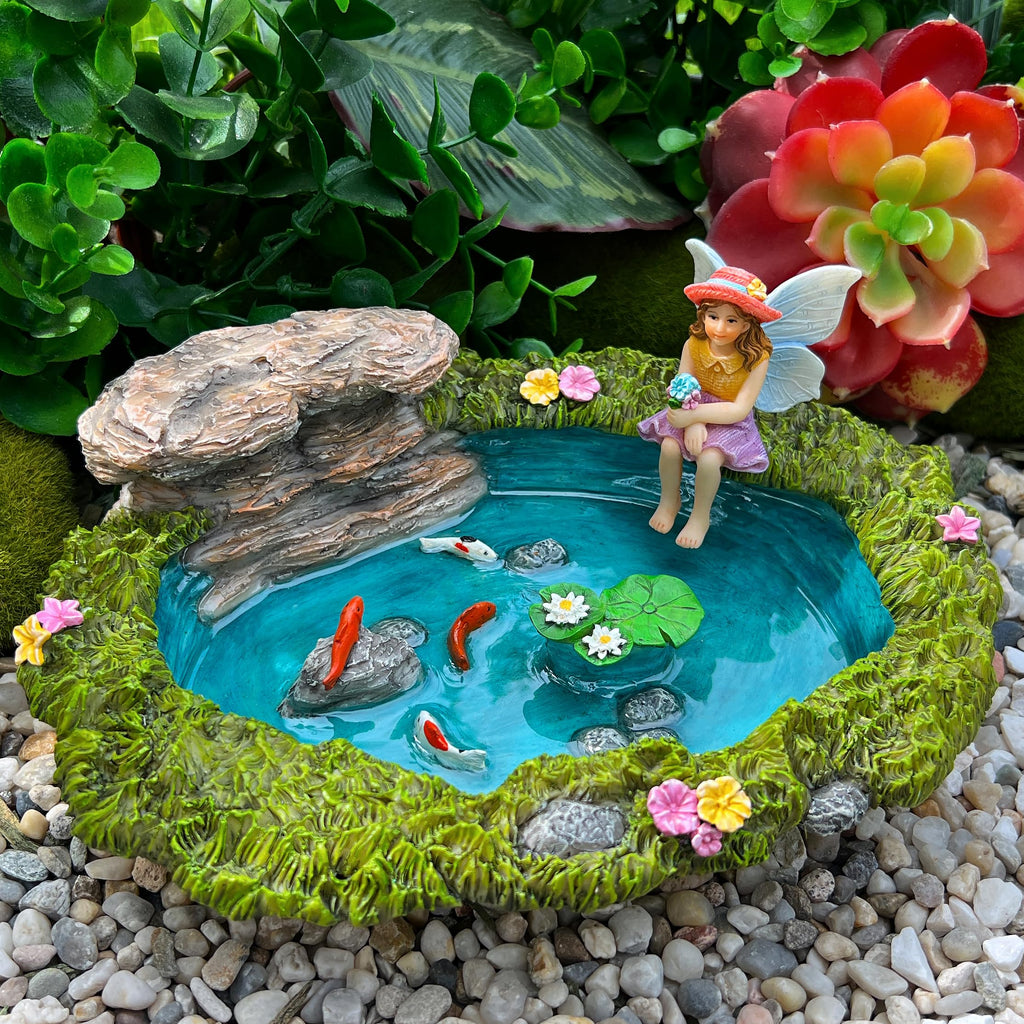 Mood Lab Fairy Garden Figurines - Fish Pond Set (2 pcs) - Miniature Decorative Statues & Accessories - Outdoor & Indoor Garden Decor