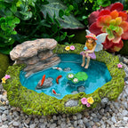 Mood Lab Fairy Garden Figurines - Fish Pond Set (2 pcs) - Miniature Decorative Statues & Accessories - Outdoor & Indoor Garden Decor