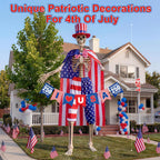 FODAHRWS 5Pcs 4th of July 12 Ft Patriotic Skeleton Clothes Set with Independence Day Hat Cape Shorts Bow Tie Banner Giant Skeleton Outfit for 250th Anniversary Celebration Yard Lawn Garden Decor