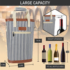 opux 2 Bottle Wine Bag Carrier Insulated Leakproof Wine Cooler Navy Stripes