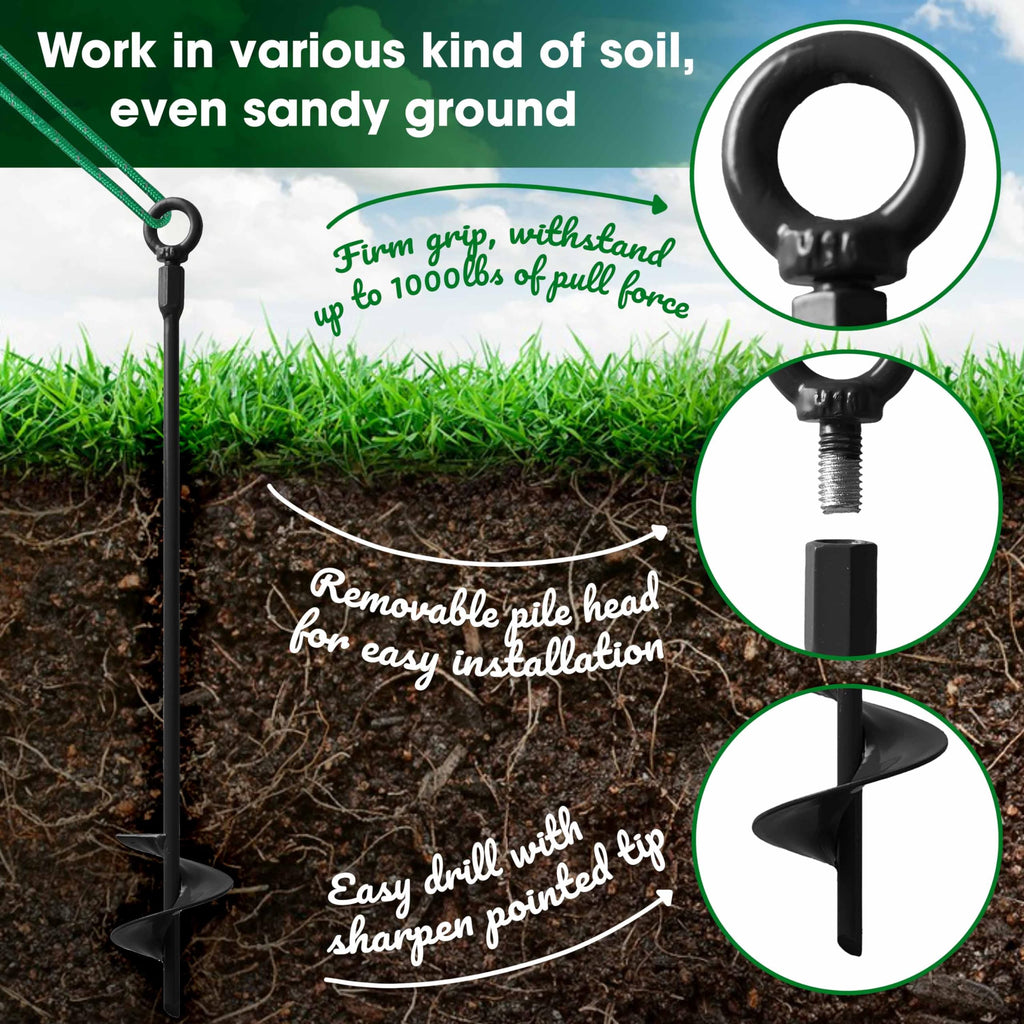 VASGOR Heavy Duty 18” Tree Stakes and Supports for Young Trees, Set of 6 Tree Stake Kit with 6 Straps for Staking and 78 Feet Rope, Can be Used with Drill (Adapter Included) (Set 6)