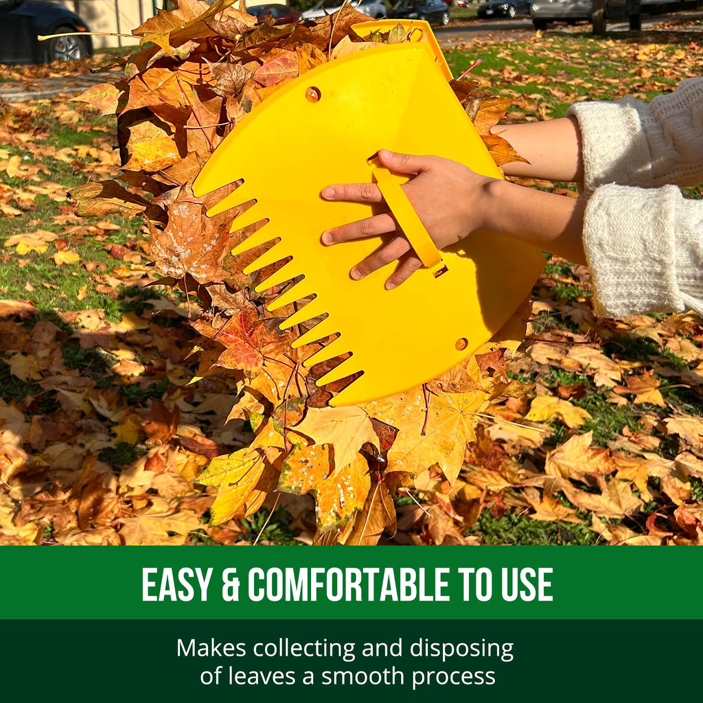 GardenHOME Leaf Scoops Hand Rakes, Large Leaf Grabbers for Yard Work and Garden Use, Clear and Collect Garden Rake, Leaf Scooper and Claws for Leaves, Lawn Debris, and Trash Cleanup, Yellow
