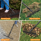 Rake, 17 Tines with 49 Inch Handle, 17 Inch Wide Heavy Duty Garden Thatch Leaf Rake for Raking Leaf Loosening Soil Gathering Mulch Leveling Rocks, Rustproof Metal Bow Rakes for Leaves Grass