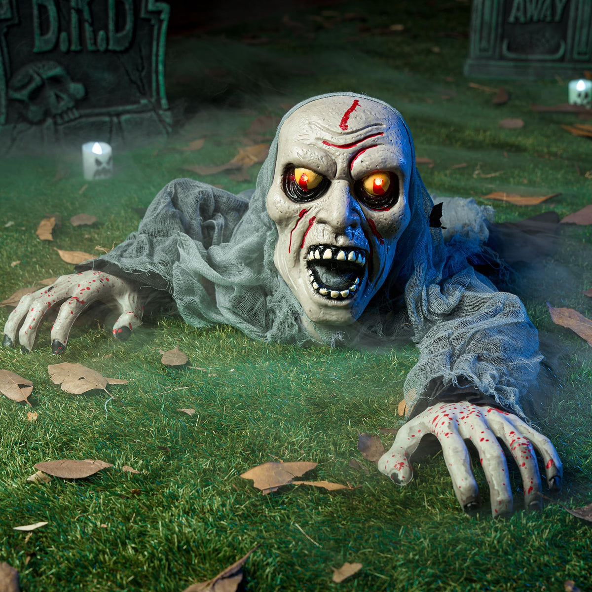 JOYIN Halloween Decorations Outdoor Light-Up Zombie Groundbreaker with bloodstain and Creepy Sound for Halloween Outside Decor Lawn Yard Patio Graveyard Decoration, Haunted House Prop