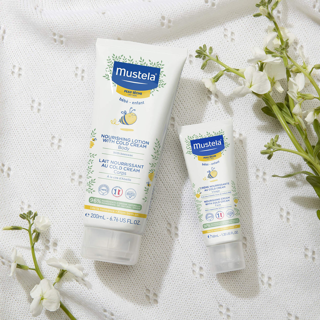 Mustela Baby Nourishing Lotion – Daily Body Lotion for Dry Skin - with Natural Avocado, Cold Cream & Beeswax - Safe from birth on - 6.76 fl. oz.