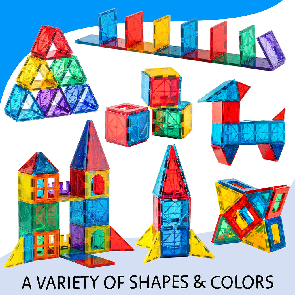 Magnetic Tiles 56 PCS, Magnetic Tiles for Kids & Toddlers Ages 3-8, Magnet Toy for 3 4 5 6 7 8 Year Old Boys Girls Kids & Toddlers, Magnet Blocks Building Set STEM Toy, Great Gift for Kids aged 3-8