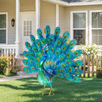 Autodaya 27.5" Metal Peacock Garden Statue with Spread Tail Yard Art