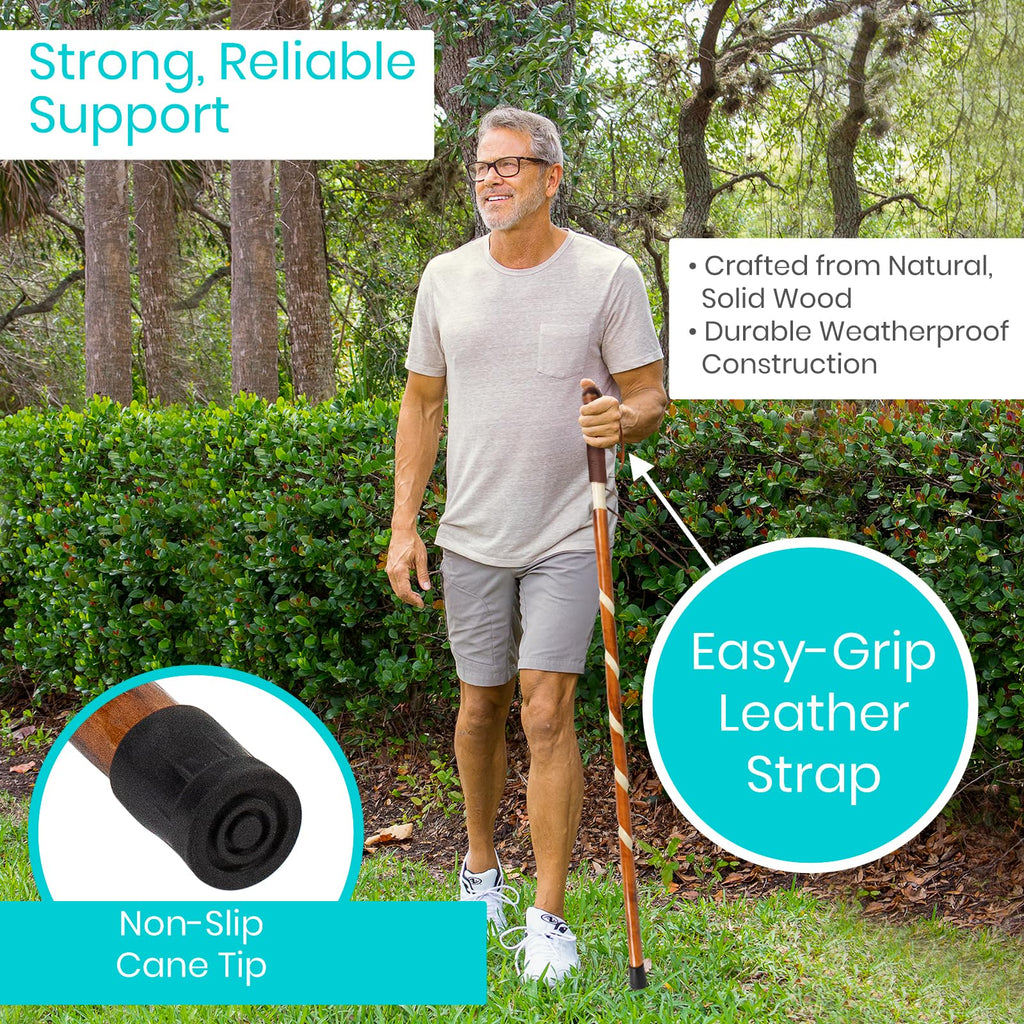Vive Wooden Walking Stick - (55") Willow Cane for Seniors Hiking & Balance - Heavy Duty Carved Twisted Wood Sticks for Men & Women - Stylish Support Pole for Outdoor Trekking & Weight Bearing