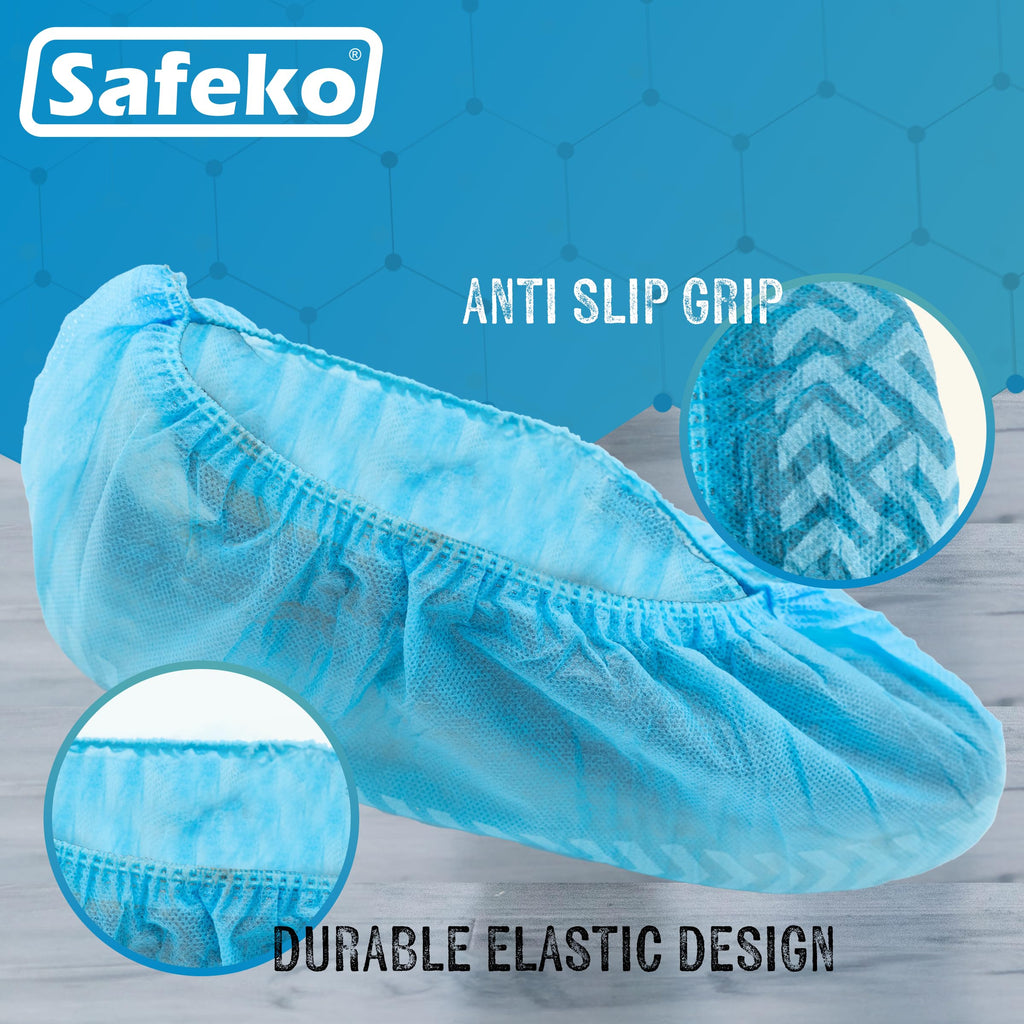 Safeko Premium Disposable Boot & Shoe Covers Booties, Durable, Non-Slip, Non-Toxic, Recyclable Protectors, Fits Most Shoes - Blue - Pack of 100 (50 Pairs)