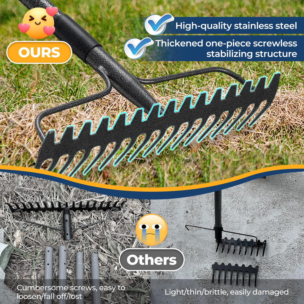 49“-77” Adjustable Rake, 17" Extra Wide Double-Sided Lightweight Head Garden Rake | Lightweight & Unbreakable | Level Soil, Remove Leaves, Spread Mulch Fast, Leaf Cleanup, Landscaping, Yard Cleanup