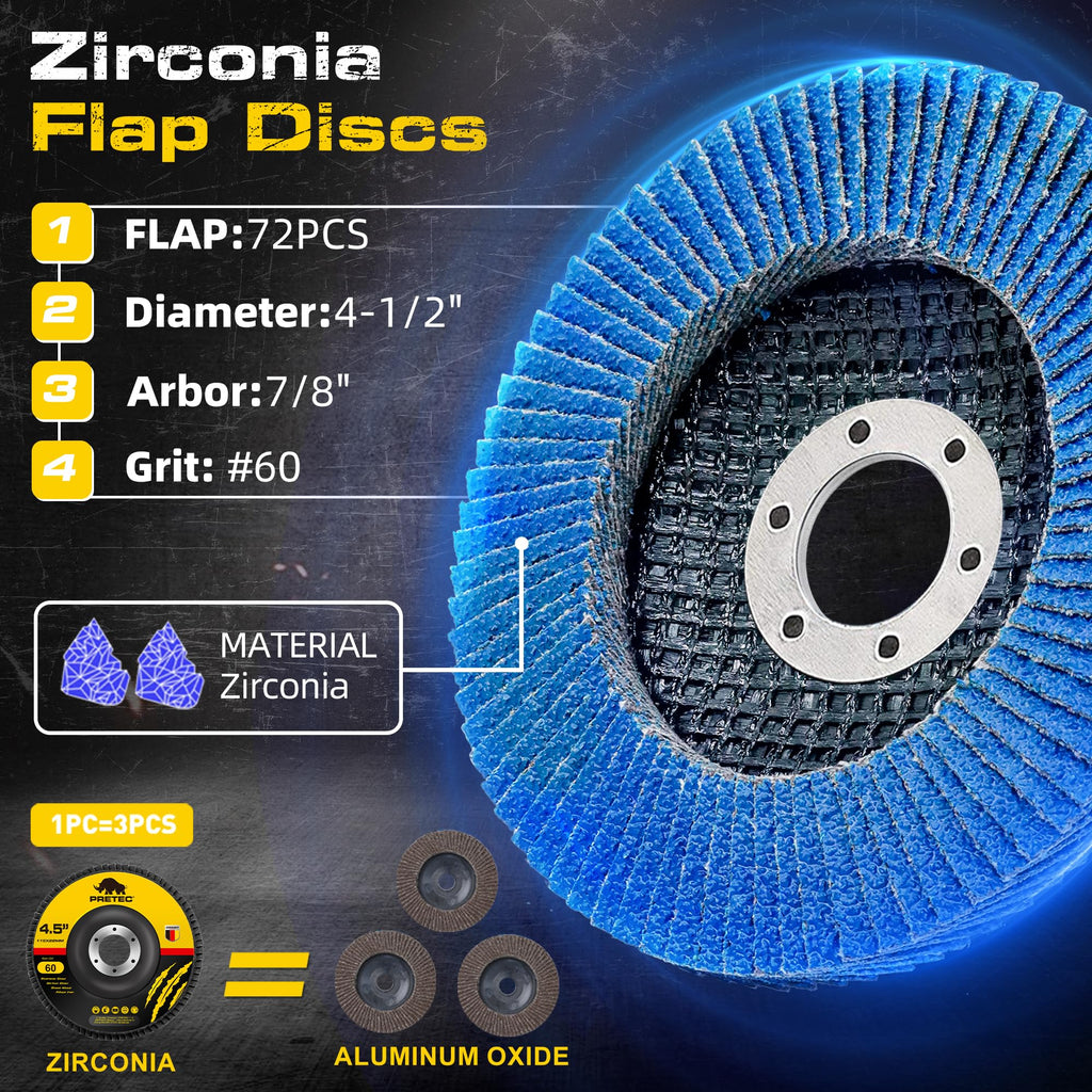 PRETEC Grinding & Cutting Wheels 4 1/2 inch Set,Angle Grinder Wheel Set,Cut Off Wheels 8 PCS,Grinding Wheel,4.5” Flap Discs for Angle Grinder for Cutting Grinding 8+1+1 PC