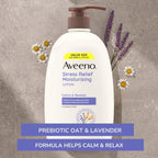 Aveeno Stress Relief Moisturizing Body Lotion with Prebiotic Oat & Lavender Scent for Sensitive Skin, Calms & Relaxes with 48 Hour Hydration, Fast Absorbing & Non-Greasy, 33 fl. oz