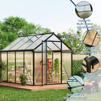 6x8FT Polycarbonate Greenhouse, Walk-in Outdoor Aluminum Frame Greenhouse with Roof Vent, Lockable Push Door for Garden, Backyard, Patio & Lawn