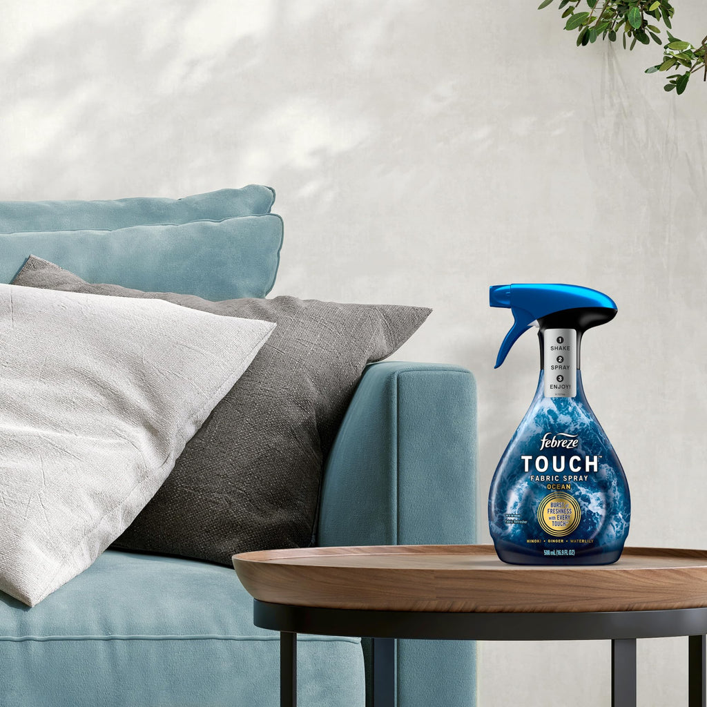 Febreze Touch Fabric Spray, Air Freshener, Odor-Fighting Fabric Refresher, Couch and Linen Spray, Sneaker Balls Alternative, Ocean and Mountain Scent, Multicolor, 16.9oz, 2ct