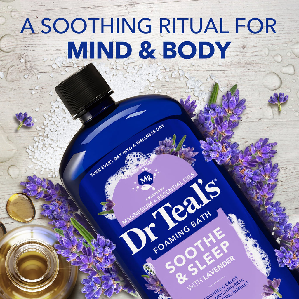 Dr Teal's Foaming Bath with Pure Epsom Salt, Soothe & Sleep with Lavender, 34 fl oz (Pack of 4)