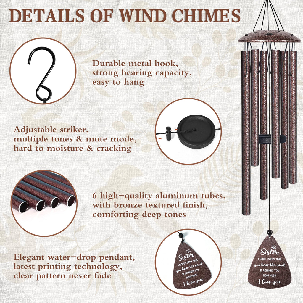 Sister Gifts, 32" Bronze Wind Chimes, Sister's Birthday Gifts from Sisters
