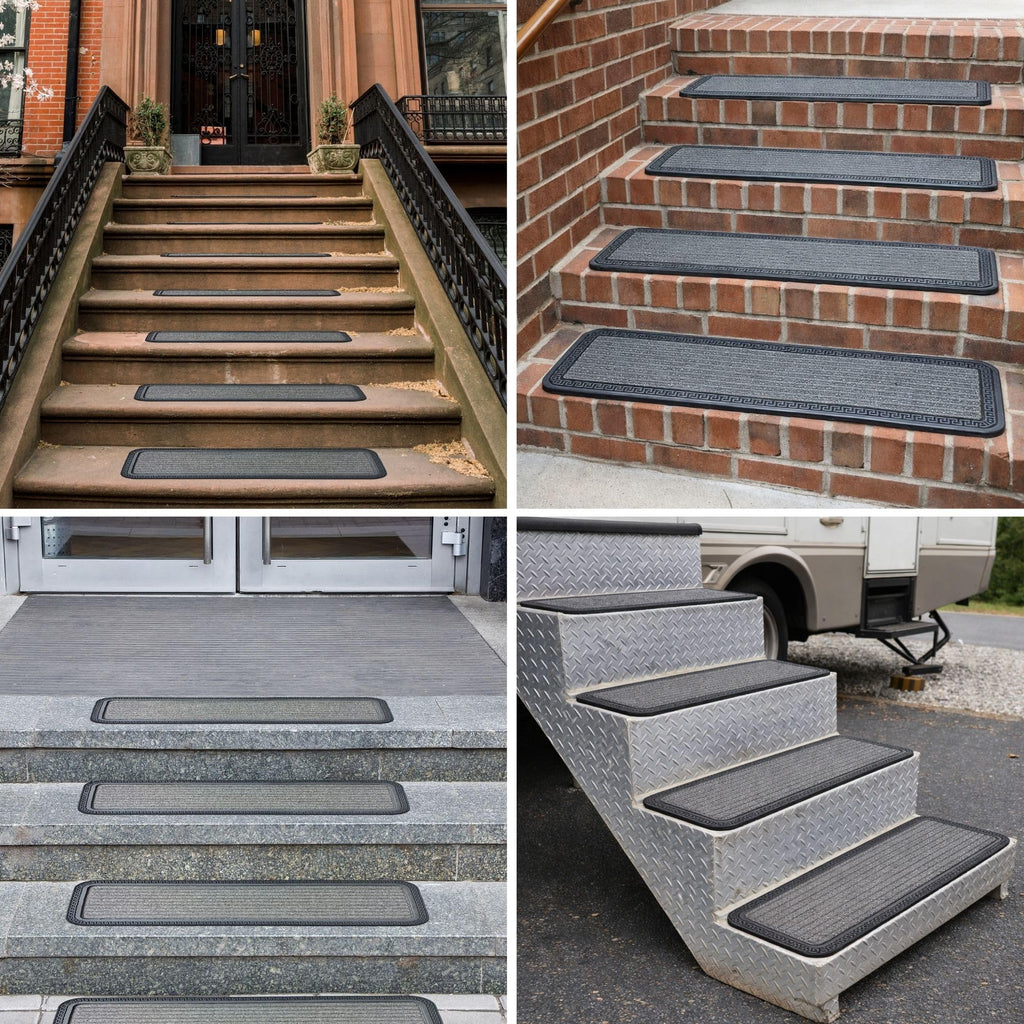 Ottomanson Outdoor Rubber Stair Treads – Ribbed Heavy-Duty Non-Slip Stair Mats – Best Grip on Concrete, Brick & Textured Step – Fastening Recommended for Wooden & RV Steps, Pack of 5