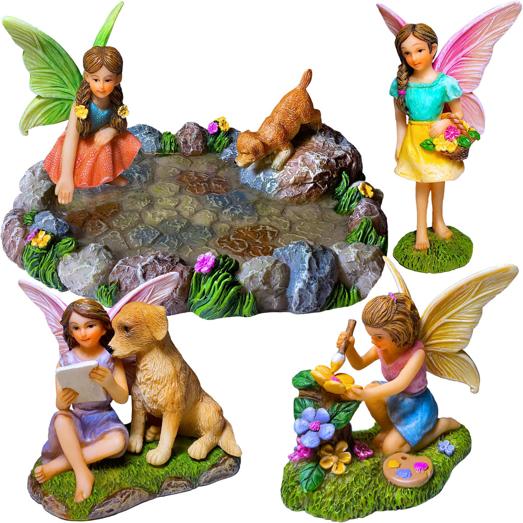 Mood Lab Fairy Garden Decor Figurines - Decorative Resin Pond Statues (5 Pieces) for Indoor & Outdoor Decor