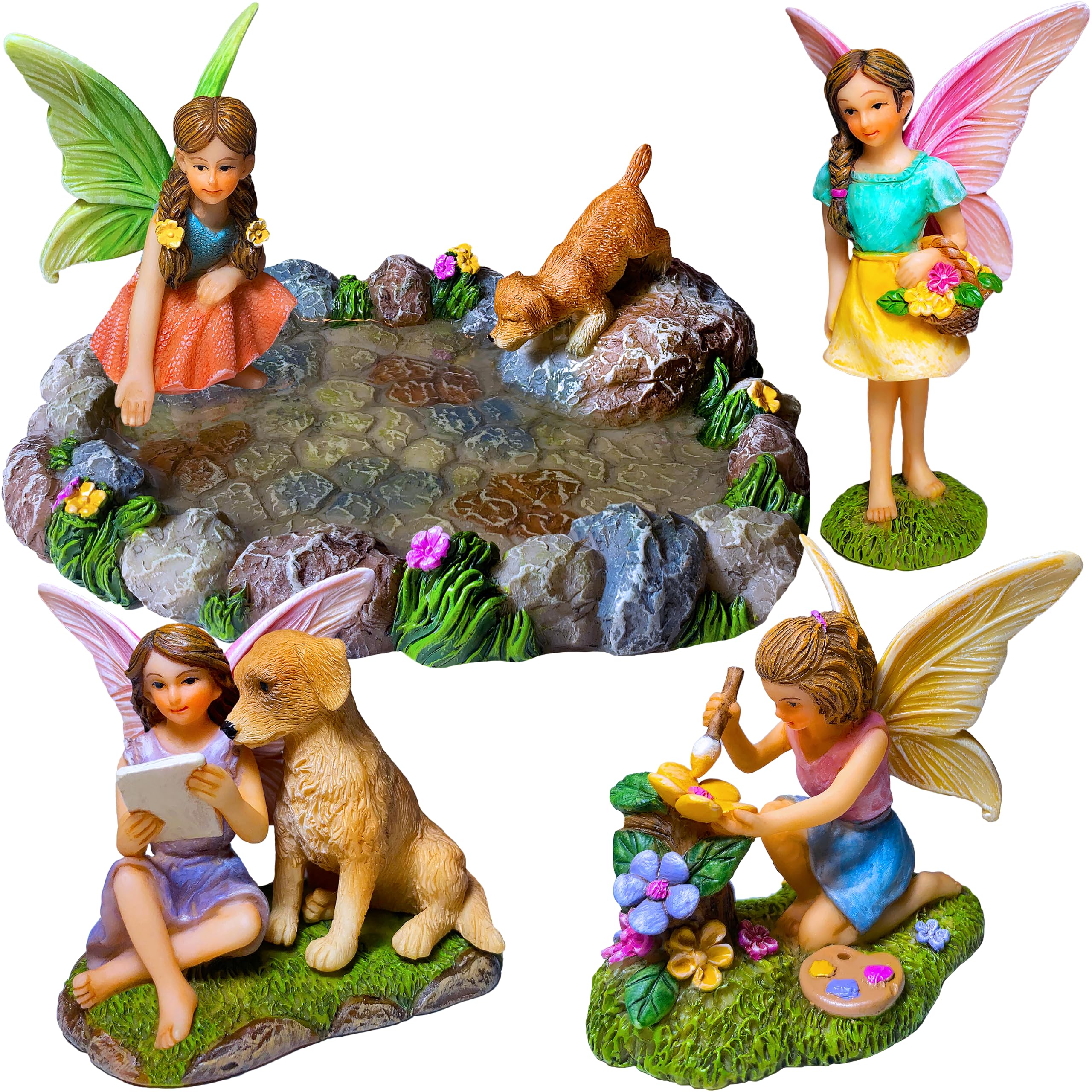 Mood Lab Fairy Garden Decor Figurines - Decorative Resin Pond Statues (5 Pieces) for Indoor & Outdoor Decor
