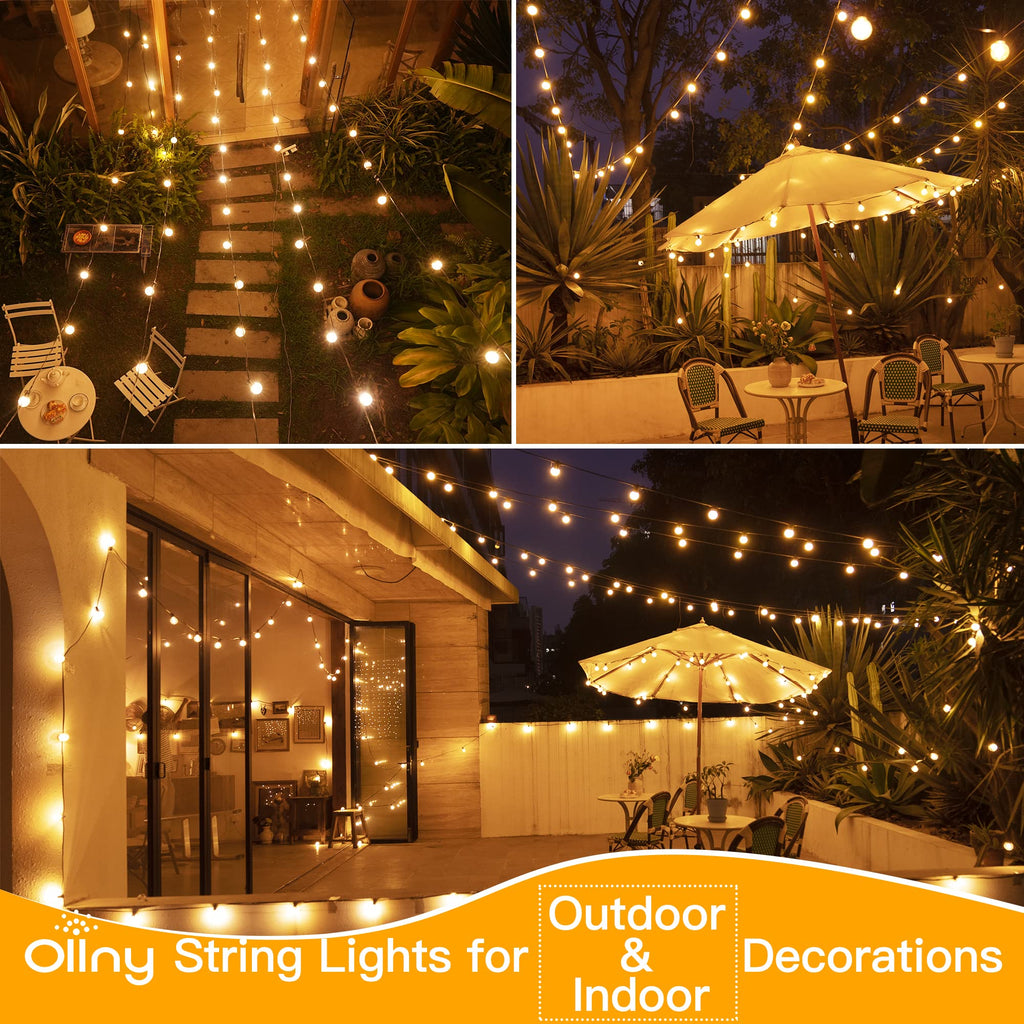 Ollny Outdoor String Lights, 50FT LED Patio Lights Waterproof Plug in