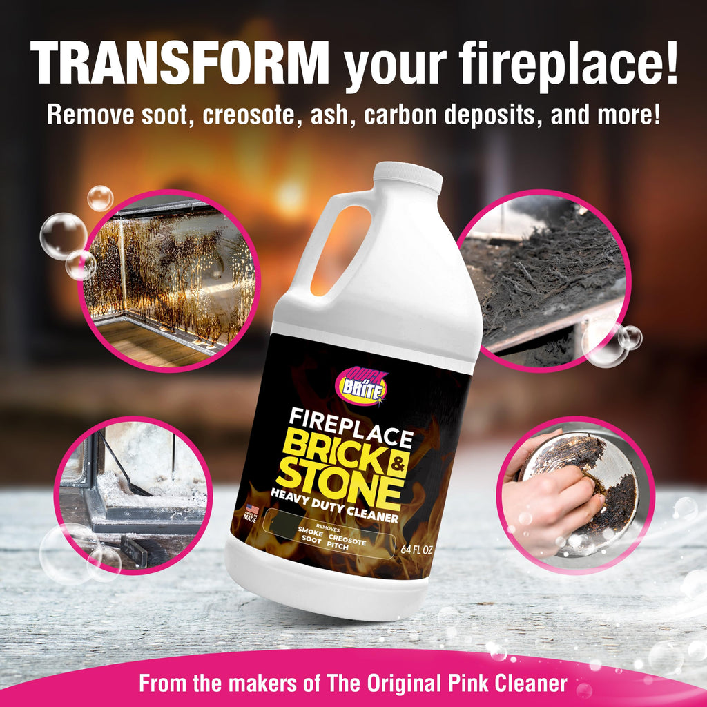 Quick 'n Brite Fireplace Gel Cleaner for Brick, Stone, Rock, Tile, and Marble, Nonabrasive Fireplace Cleaner, Made in the USA, 64oz