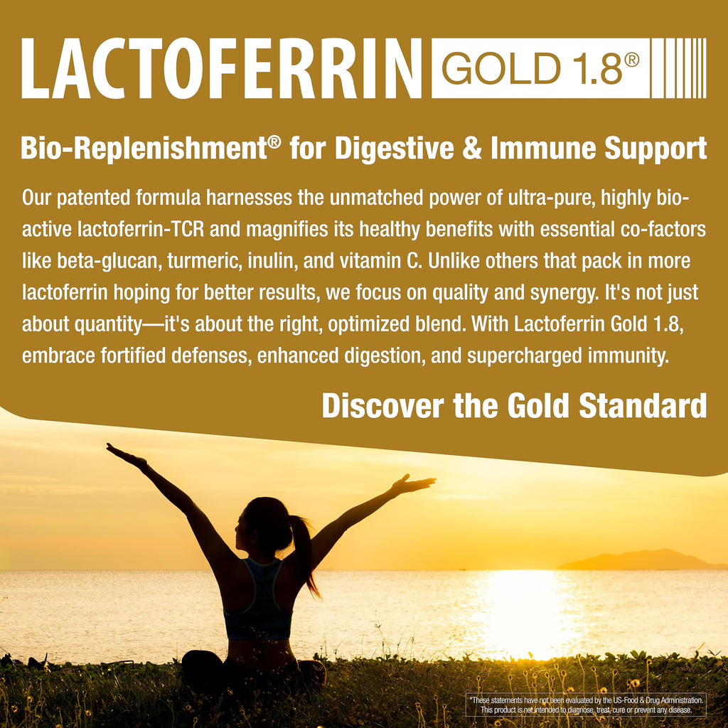 bioQuad Lactoferrin Gold 1.8 - for Immune Support, Digestive Health, and Iron Absorption - Lactose-Free, Gluten-Free, Non-GMO (60 Count)