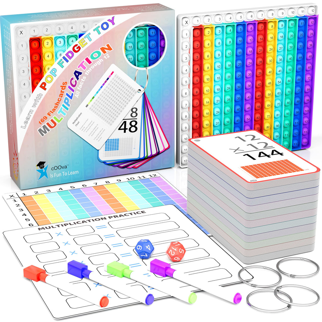 COOVA Multiplication Flash Cards + Multiplication Chart - Math Manipulatives Fact Cards - Mutiplication Game Flashcards - Times Table Multiplication Flash Cards 3rd Grade, 4th, 5th, 6th Grade