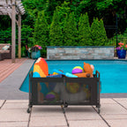 StorageWorks 120 Gallon Pool Float Storage, Mesh Pool Toy Storage Bin with Wheel and Side Pockets, Small Swimming Organizer, Outdoor Noodles Holder, Black