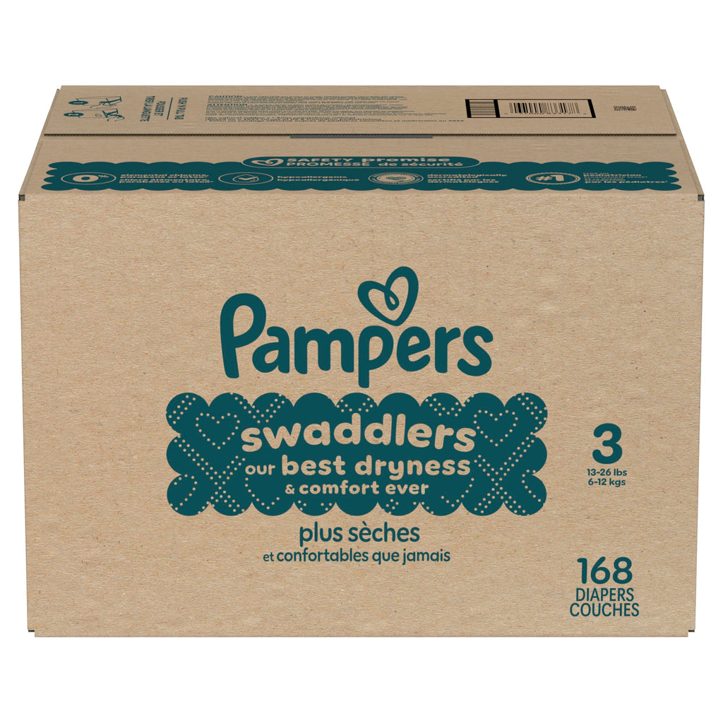 Swaddlers Diapers, Size 3 (13-26 lbs), 168 Count, Fragrance Free, Hypoallergenic, Absorbent, Pediatrician Recommended, Skin Safe