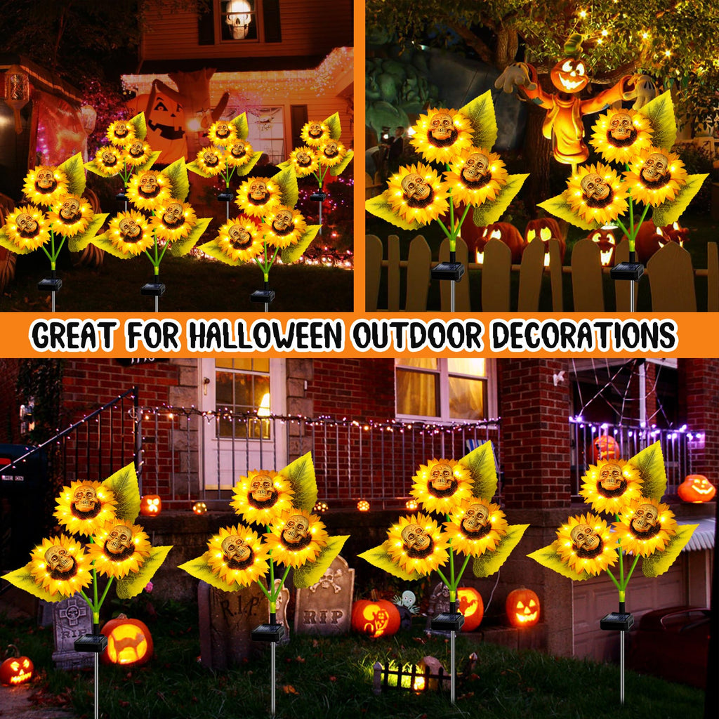 stadeco Halloween Decorations Outdoor, 3 Pack Solar Scary Skull Sunflowers Lights,Waterproof Solar Flowers Lights Garden Decor for Halloween Yard Patio Lawn Party Decor