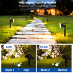 JEJOT Solar Lights Outdoor Waterproof IP65, Super Bright LED with Lens, 3000K 2 Lighting Modes, Solar Powered Yard Garden Solar Spot Lights for Outside Landscape Auto On/Off -4 Pack