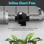 Simple Deluxe 4 Inch 195 CFM Inline Duct Ventilation Fan, Exhaust Fan HVAC Vent Blower for Hydroponics Grow Tent, Basements, Kitchens, Attic, Greenhouses, Black