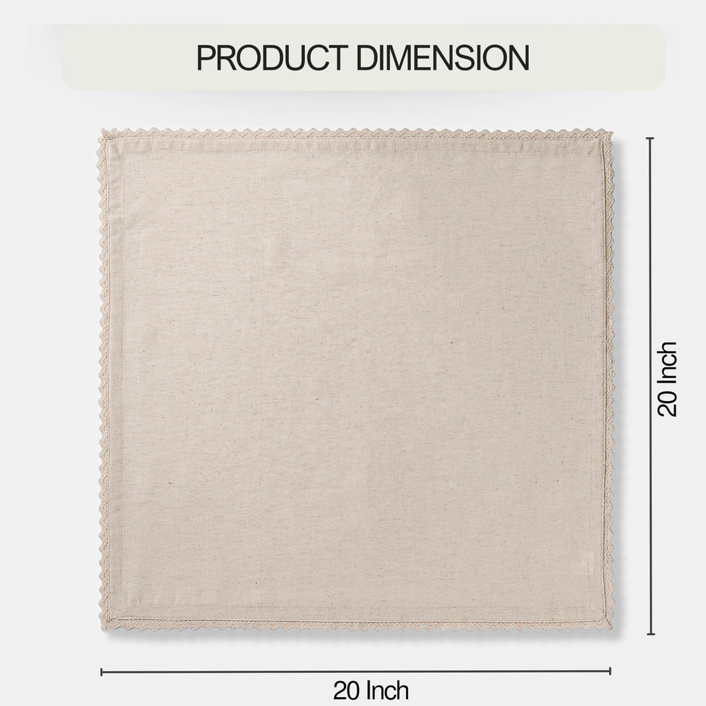 FINGERCRAFT Lace Cloth Napkins, Cotton Linen, 12 Pack, 20x20 Inch, Ivory