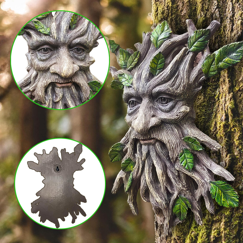 Teaeeno Charming Tree Face Garden Decor, Whimsical Old for Man Resin Statue with Foliage Features, Large Outdoor Tree Hugger for Yard Art, Root Detail, Trees Decorations Outdoor Wallmounted Statue