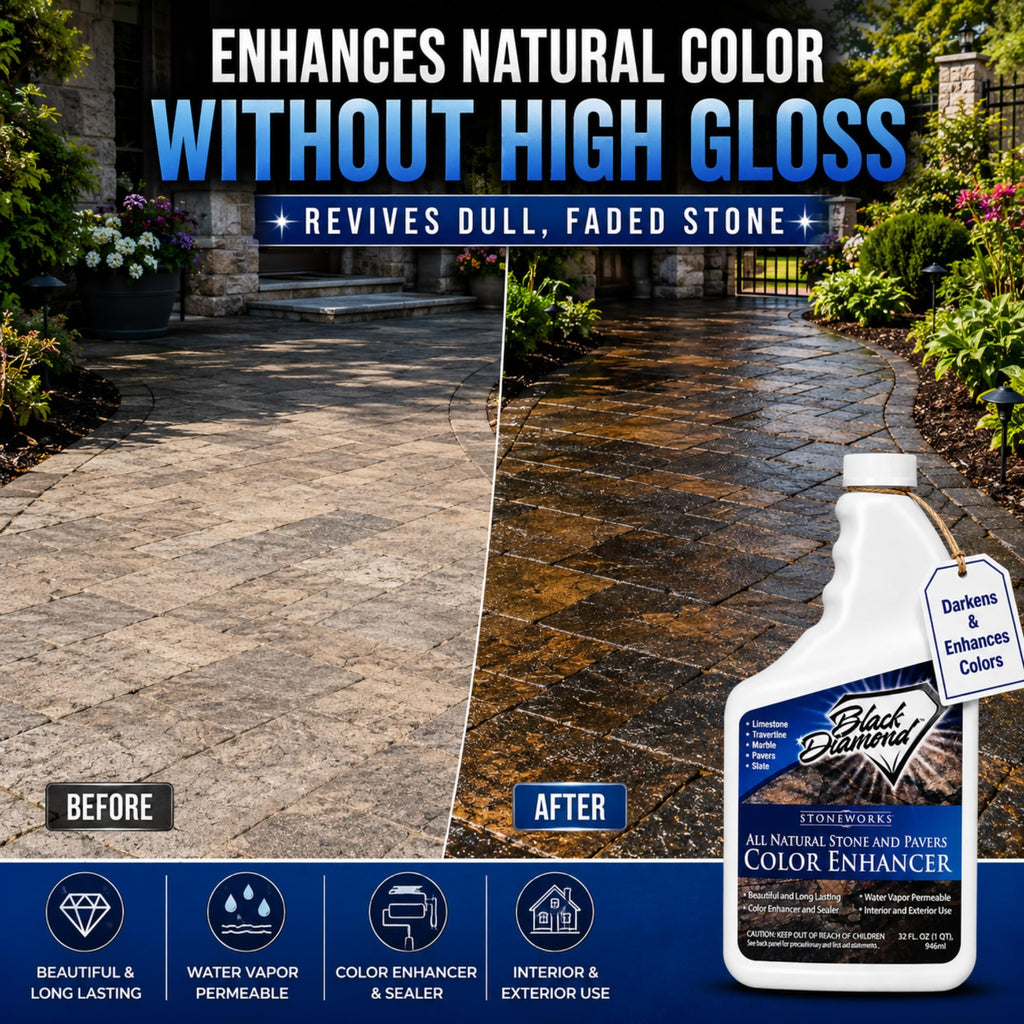 Color Enhancer Sealer for All-Natural Stone and Pavers. Marble, Travertine, Limestone, Granite, Slate, Concrete, Grout, Brick, Block. (1-Quart)