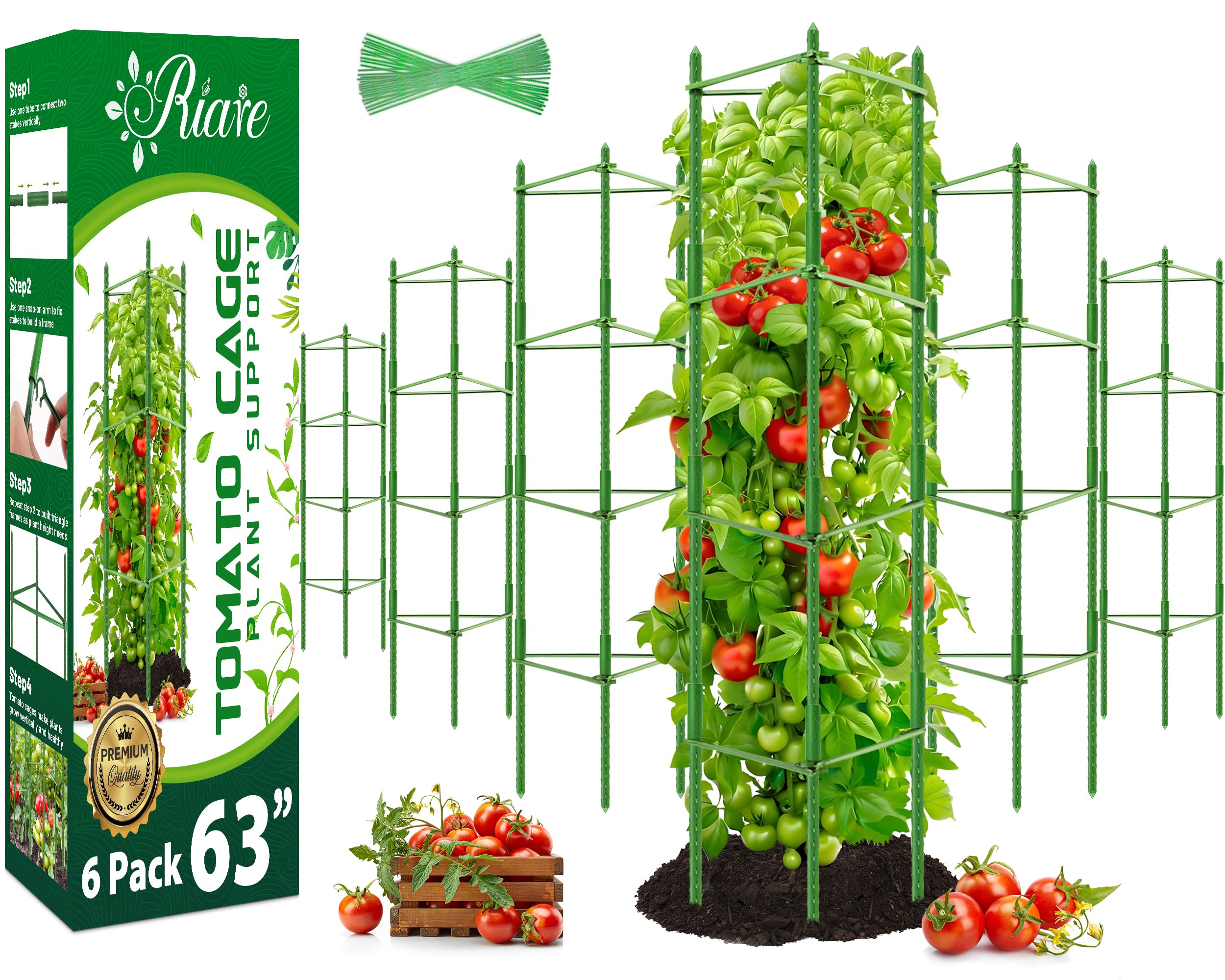 Riare 6 Pack 5.2 FT Tomato Cages for Garden, Heavy Duty Tomato Trellis